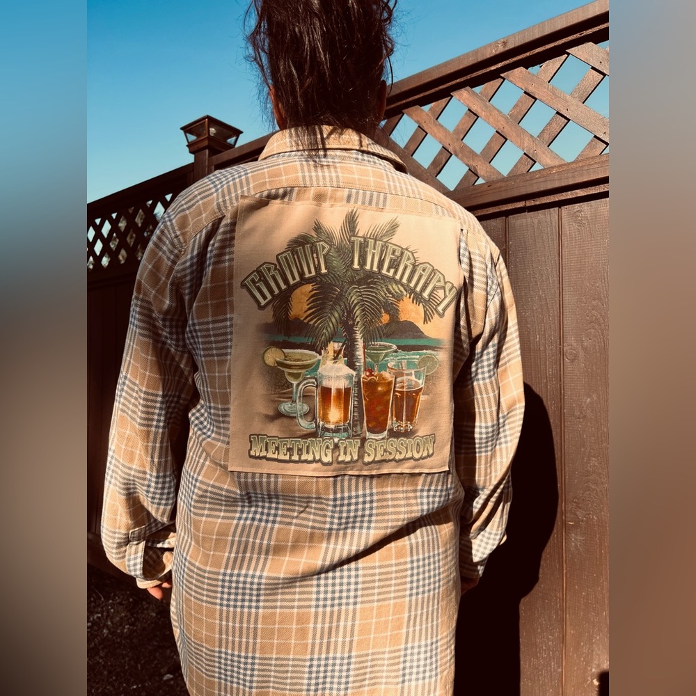 Group therapy drinking Upcycled flannel